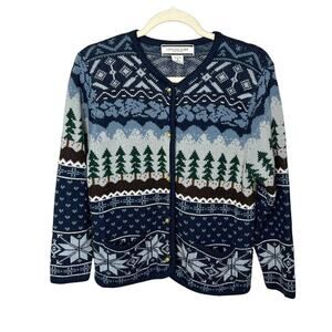 Women's Vintage Crystal Kobe Cabincore Lodge Ski Fair Isle Sweater Petite Medium